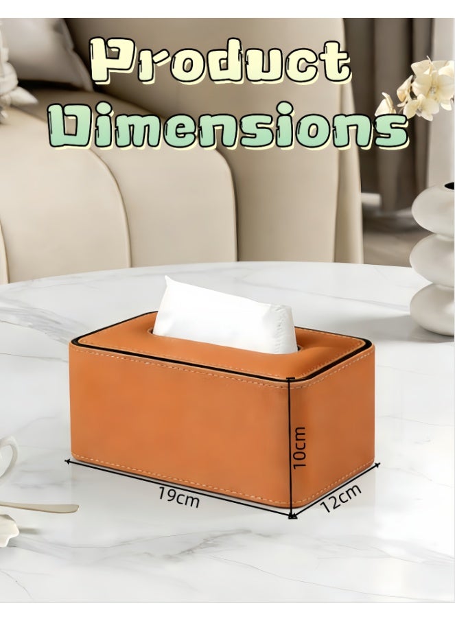 High-end Fashion PU Leather Tissue Box Holder with lid, Rectangular Napkin Facial Tissues Holder Dispenser,Home Office Car Tissue Box Cover Decorative Container with Magnetic Bottom (CX-tissue box5003-OR) - Image 3